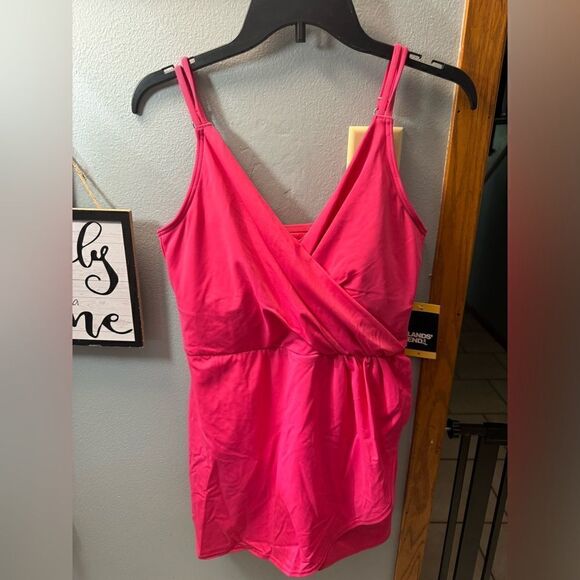 Lands' End Women's Chlorine Resist Tulip Wrap Swim Dress Swimsuit NWT Sz M Pink - Picture 10 of 10